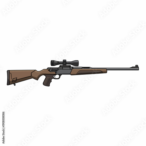 Precision Hunting Rifle: A sleek, detailed illustration of a high-powered rifle, showcasing the craftsmanship and design of modern firearms. 