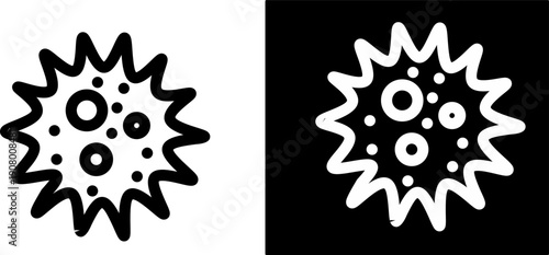 Virus or bacteria icon set in black and white style, showing microorganism and germ symbol for medical, health, biology, and science UI design.