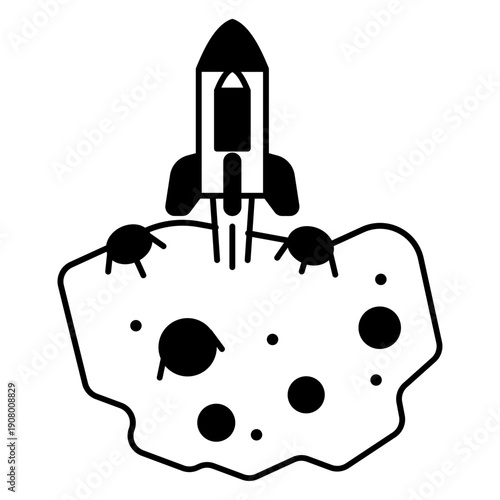 Rocket on meteorite icon