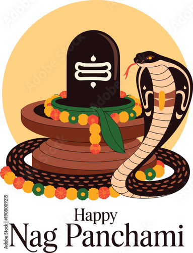 Happy Nag Panchami: Cobra Protecting Shiva Lingam with Garland, Festival, India