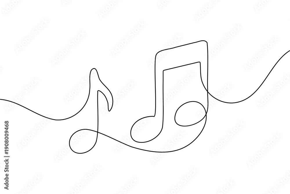 Fototapeta premium Minimalist illustration of two musical notes in continuous line