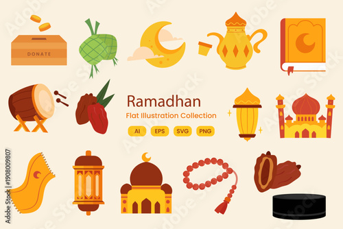 Holy Ramadan Traditions Illustrative Icons