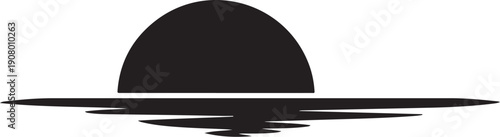 Simple black silhouette of a sunset over calm water