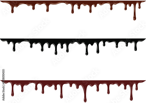 Chocolate liquid drip borders set with smooth flowing drops for sweet design use