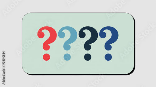 A greeting card design with question marks in various colors viewed from the front