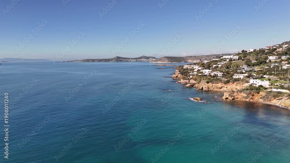 custom made wallpaper toronto digitalDrone footage of a Mediterranean coastline featuring calm blue waters, shoreline, and seaside village.