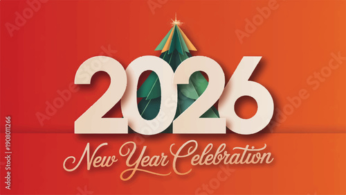 New Year Celebration 2026 with decorative party hat on gradient background