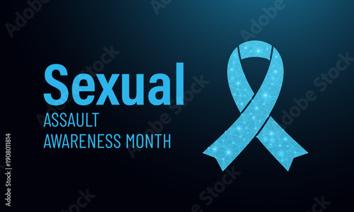 Sexual assault awareness day concept banner featuring glowing low poly elements on an abstract dark background, vector illustration style.