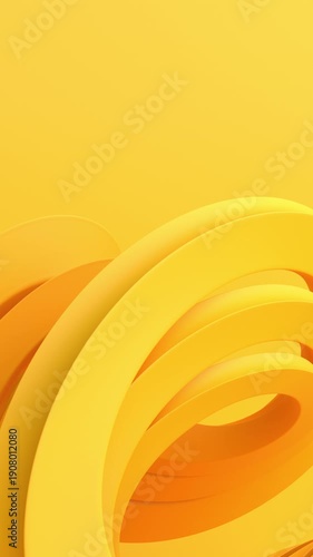 Abstract rotating yellow shapes, vertical 4k seamless loop 3d animation