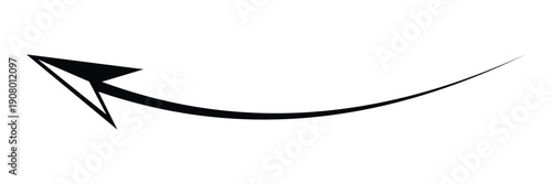 Black Curved Arrow Pointing Left Upward Directional Icon with Sharp Tip and Arched Body Isolated on White Background for Return Concept.