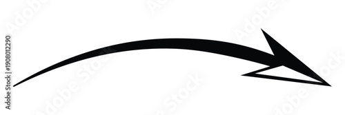 Black Curved Arrow Pointing Right Directional Icon with Sharp Tip and Arched Body Isolated on White Background for Forward Motion Concept.