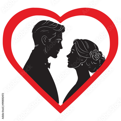 Romantic Couple Silhouettes in Red Heart