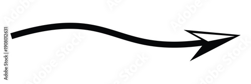 Black Wavy Arrow Pointing Right Directional Icon with Sharp Tip and S-Curve Body Isolated on White Background for Flow and Motion.