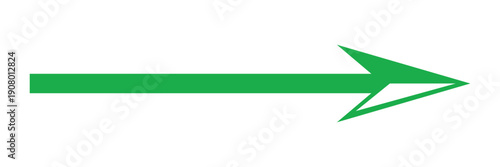 Green Straight Arrow Pointing Right Flat Directional Icon with Sharp Head and Linear Body Isolated on White Background for Forward Motion.