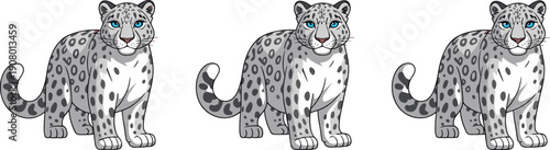 Cute snow leopard cartoon illustration set isolated on white background adorable wild animal character design for children