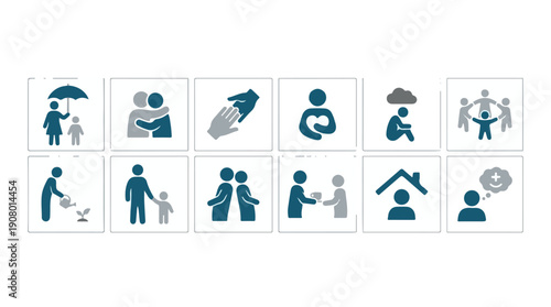 Collection of social support, empathy, community, and mental health icons