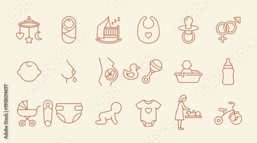 Baby and Maternity Care Line Icons Set