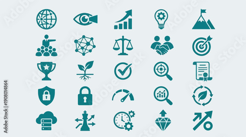 Comprehensive set of business, technology, and success vector icons