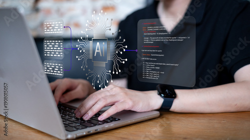 Billede på lærred Person using AI artificial intelligence in vibe coding software development prog