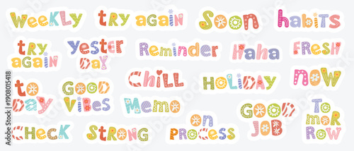 Cheerful success and encouragement sticker set with playful lettering for planners and journaling