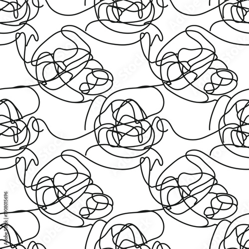 Abstract scribble pattern with tangled black lines and messy swirls on transparent canvas