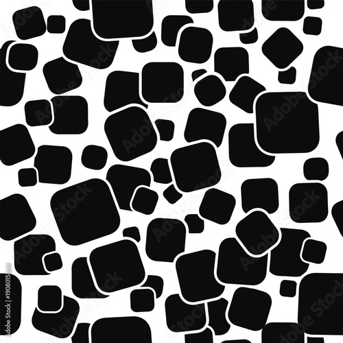 Seamless pattern with scattered black rounded squares and transparent background graphic design