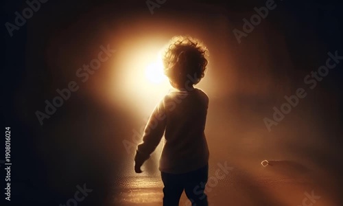 The child runs towards the light at the end of the tunnel.