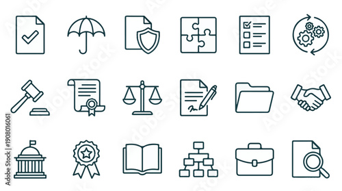 Law, Business, and Administration Line Icons Set