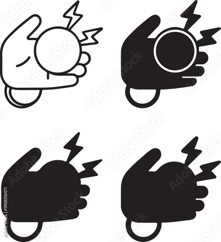 Isolated hand buzzer icon, hand buzzer silhouette icon, hand buzzer prank icon, gag symbol, april fools graphic, minimal vector, outline solid style, isolated white background