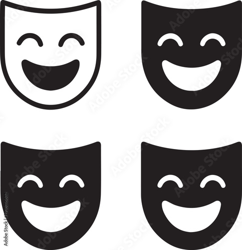 Isolated laughing mask icon, laughing mask silhouette icon, comedy mask icon, funny face symbol, prank graphic, minimal vector, outline solid style, isolated white background