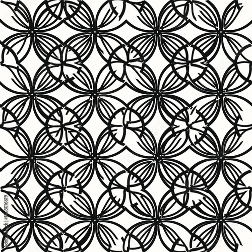 Mandala style floral pattern with black petals on white background for coloring and print