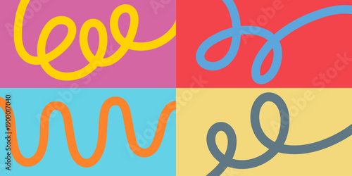 Set of abstract backgrounds with color curved bold lines for creative graphic design. Vector illustration.