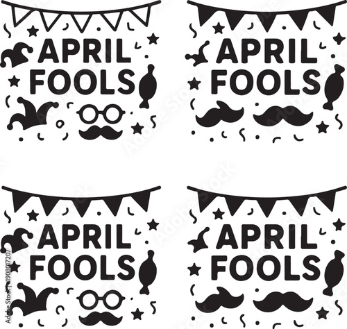 Isolated april fools banner icon, april fools banner silhouette icon, april fools party banner icon, prank event symbol, celebration graphic, minimal vector, outline solid style, isolated white