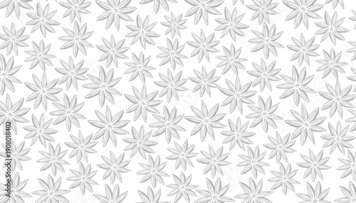 Seamless pattern with star anise. Hand drawn spice illustration. Black and white aromatic kitchen background.