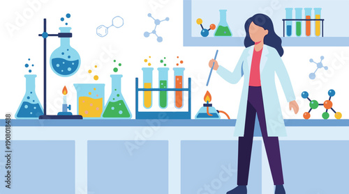 Female scientist conducting chemical experiments in a modern laboratory