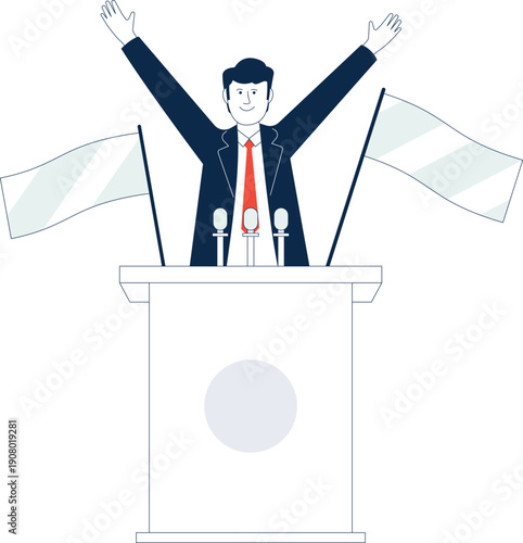 Winning candidate at tribune. Election success color icon