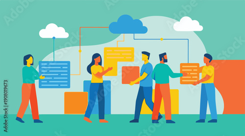 Diverse team collaborating on data exchange and cloud technology