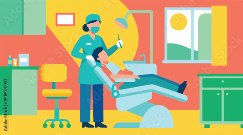 Dentist examining patient in a modern dental office for check-up