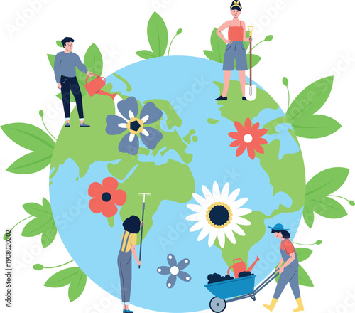 Volunteer protect world nature. Take care of our planet concept