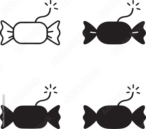 Isolated trick candy icon, trick candy silhouette icon, fake candy prank icon, april fools symbol, joke graphic, minimal vector, outline solid style, isolated white background