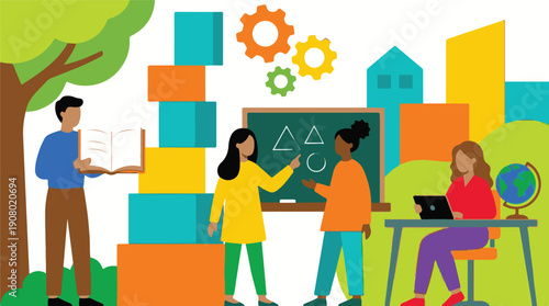 Diverse group of people engaged in modern learning and education