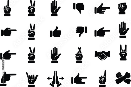 Collection of Black Hand Gesture Icons symbol finger
