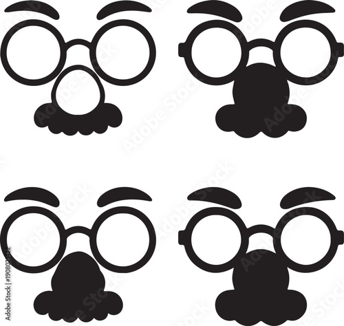 Isolated silly glasses icon, silly glasses silhouette icon, silly glasses clown icon, funny accessory symbol, party graphic, minimal vector, outline solid style, isolated white background
