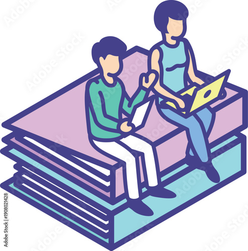 People work together. Business paperwork isometric icon