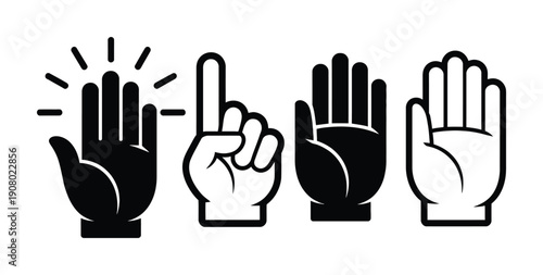 Diverse Hand Gestures: High Five, One, Four, and Open Palm Icons
