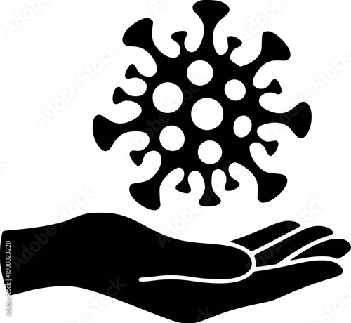 Icon of a hand holding a virus, symbolizing protection and prevention