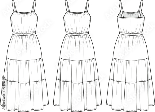 Fashion Design Flat Sketch of a Tiered Maxi Dress tiered dress sundress