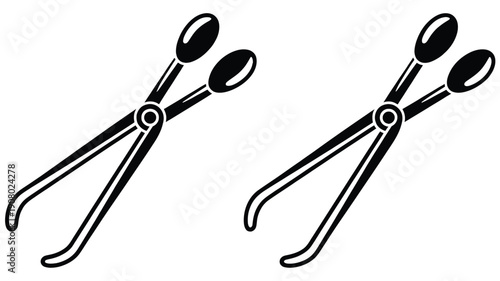 Two Black Silhouette Tongs with Oval Tips on White Background
