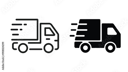 Two icons of a delivery truck, one outlined and one solid black, indicating speed