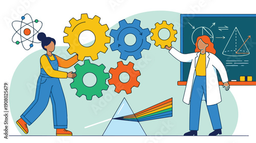 Women in STEM collaborating on scientific and engineering concepts